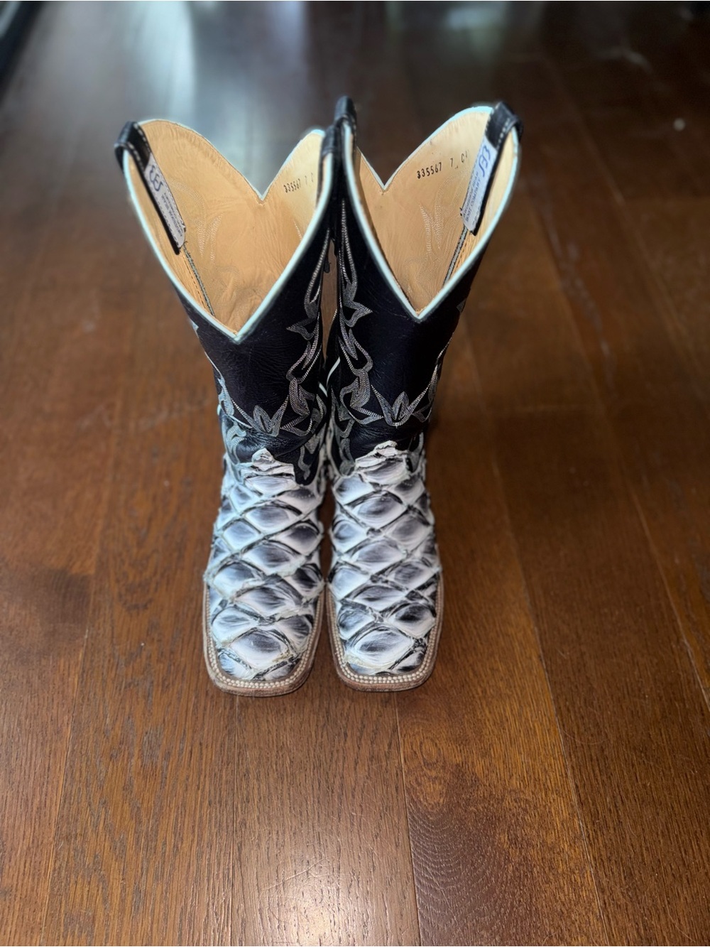 Anderson Bean Black and White Western Bass Cowboy Boots